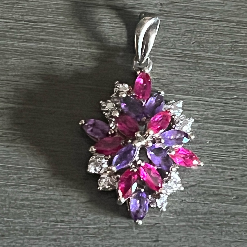 RUBY BURST PENDANT STERLING SILVER 925 VINTAGE